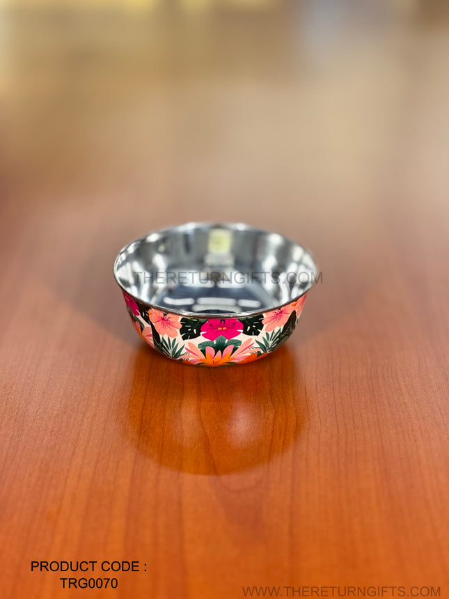 Printed Stainless Steel Bowl | TRG0070 | Floral Printed Steel Bowl Under ₹200 | Daily Use Snack Bowl & Budget Wedding Return Gift
