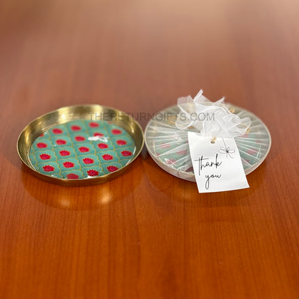 Printed Gold Plate | TRG0077 | Golden Finish Decorative Plate with Digital Floral Under ₹200 | Elegant Wedding & Housewarming Return Gift