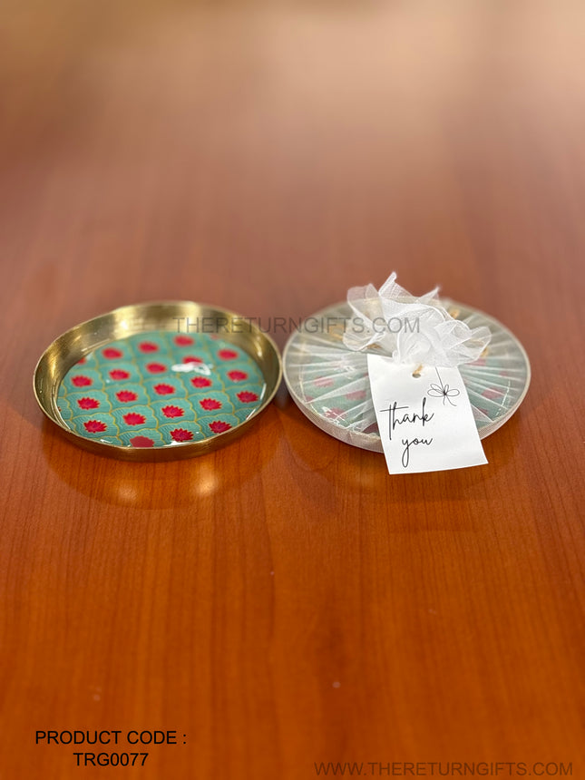 Printed Gold Plate | TRG0077 | Golden Finish Decorative Plate with Digital Floral Under ₹200 | Elegant Wedding & Housewarming Return Gift