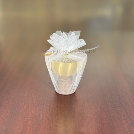 Brass Dessert Bowl with Wooden Base & Spoon | TRG0083 | Premium Brass Dessert Bowl on Wooden Stand with Spoon Under ₹800 | Elegant Serving Bowl & Wedding Return Gift