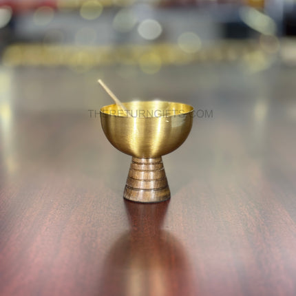 Brass Dessert Bowl with Wooden Base & Spoon | TRG0083 | Premium Brass Dessert Bowl on Wooden Stand with Spoon Under ₹800 | Elegant Serving Bowl & Wedding Return Gift