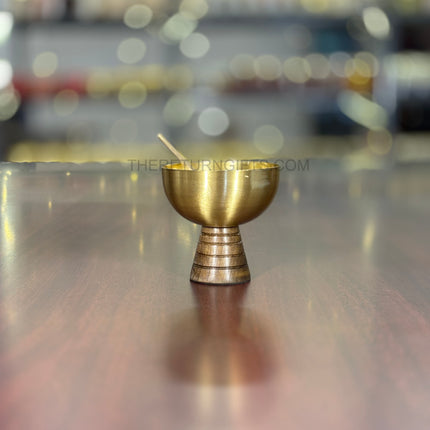 Brass Dessert Bowl with Wooden Base & Spoon | TRG0083 | Premium Brass Dessert Bowl on Wooden Stand with Spoon Under ₹800 | Elegant Serving Bowl & Wedding Return Gift