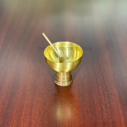 Brass Dessert Bowl with Wooden Base & Spoon | TRG0083 | Premium Brass Dessert Bowl on Wooden Stand with Spoon Under ₹800 | Elegant Serving Bowl & Wedding Return Gift