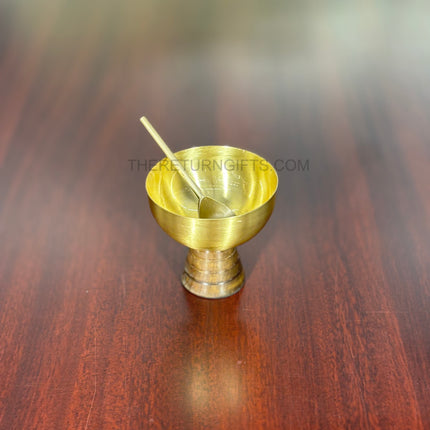 Brass Dessert Bowl with Wooden Base & Spoon | TRG0083 | Premium Brass Dessert Bowl on Wooden Stand with Spoon Under ₹800 | Elegant Serving Bowl & Wedding Return Gift