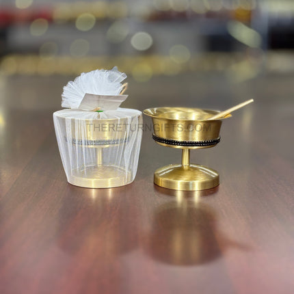 Brass Dessert Bowl Stone Work with Spoon | TRG0084 | Stone‑Studded Brass Dessert Bowl & Spoon Gift Set Under ₹800 | Elegant Sweet Serving Bowl for Wedding & Festive Return Gifts