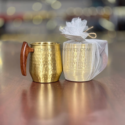 Brass Mug with Wooden Handle | TRG0085 | Brass Coffee / Tea Mug with Wooden Grip Under ₹700 | Premium Beverage Mug & Elegant Wedding Gift