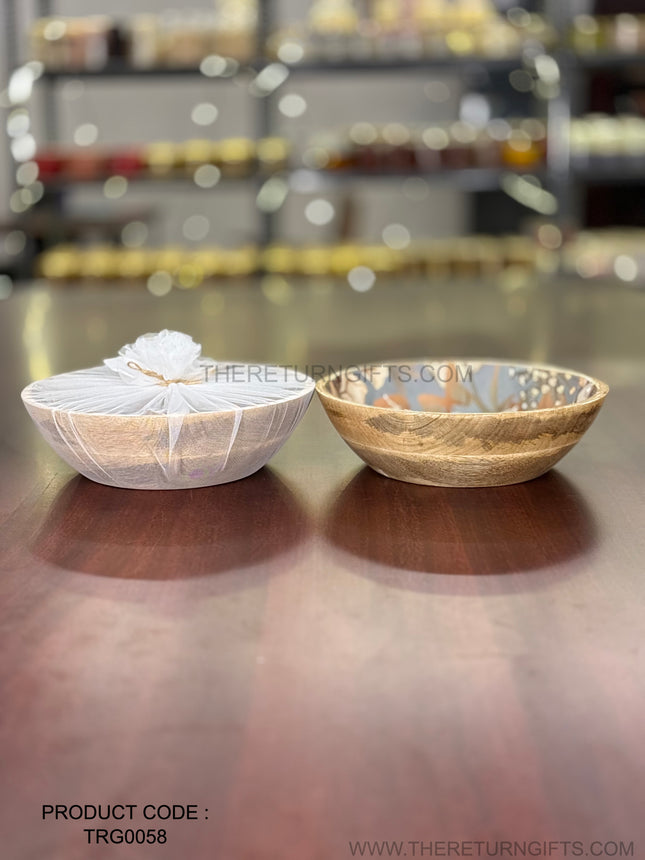 Floral Printed Wooden Bowl XL | TRG0058 | Extra‑Large Printed Wooden Serving Bowl for Salads & Snacks Under ₹600 | Statement Tableware & Premium Return Gift