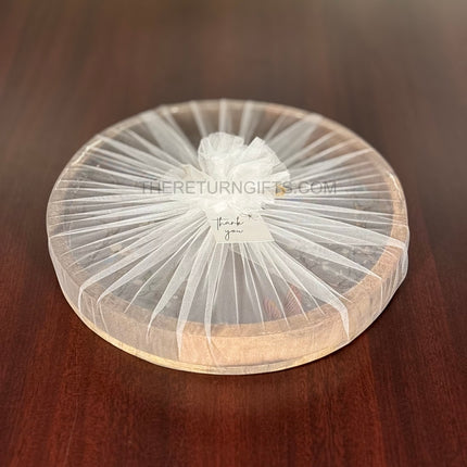 Wooden Printed Circular Tray with Handle | TRG0053 | Round Printed Wooden Serving Tray for Snacks & Tea Under ₹900 | Elegant Wedding & Housewarming Return Gift