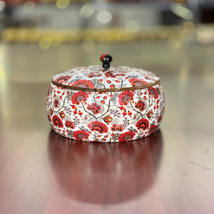 Wooden Round Floral Printed Roti/Chapathi Box | TRG0054 | Printed Round Wooden Box for Snacks, Dry Fruits & Jewellery Under ₹1100 | Decorative Wedding & Housewarming Return Gift