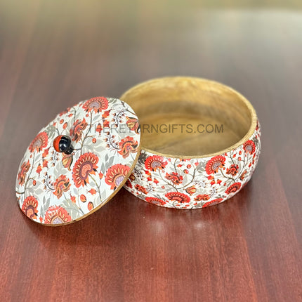 Wooden Round Floral Printed Roti/Chapathi Box | TRG0054 | Printed Round Wooden Box for Snacks, Dry Fruits & Jewellery Under ₹1100 | Decorative Wedding & Housewarming Return Gift