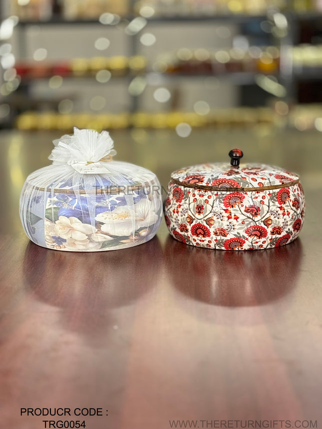 Wooden Round Floral Printed Roti/Chapathi Box | TRG0054 | Printed Round Wooden Box for Snacks, Dry Fruits & Jewellery Under ₹1100 | Decorative Wedding & Housewarming Return Gift