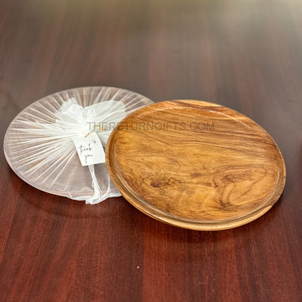 Wooden Round Serving Plate | TRG0051 | Round Wooden Platter for Snacks & Desserts Under ₹700 | Rustic Table Serving Plate & Return Gift