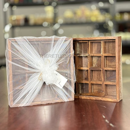 Wooden Spice Box with 16 Square Bowls & Spoon | TRG0047 | Premium Masala Dabba Kitchen Organizer Under ₹1000 | Traditional Wedding & Housewarming Return Gift