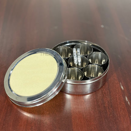 Stainless Steel Transparent Lid Spice Box | TRG0093 | Classic Steel Masala Dabba with 7 Inner Cups & Spoon Under ₹400 | Daily Use Kitchen Organizer & Wedding Return Gift