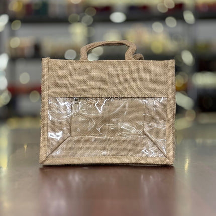 Small Horizontal Jute Bag with Transparent Front | TRG0066 | Mini Jute Window Gift Bag Under ₹100 | Eco‑Friendly Wedding & Baby Shower Return Gift