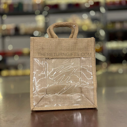 Natural Jute Bag with Transparent Front Return Gift M | TRG0067 | Medium Jute Gift Hamper Bag with Window Under ₹150 | Eco‑Friendly Wedding & Housewarming Favor