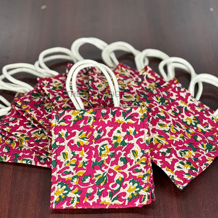 Pink Floral Fabric Jute Bag Return Gift | TRG0104 | Elegant Pink Jute Tote with Floral Fabric Panel Under ₹150 | Wedding, Kitty Party & Everyday Use Favor Bag