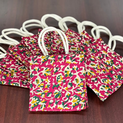 Pink Floral Fabric Jute Bag Return Gift | TRG0104 | Elegant Pink Jute Tote with Floral Fabric Panel Under ₹150 | Wedding, Kitty Party & Everyday Use Favor Bag