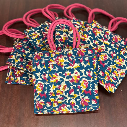 Blue Floral Fabric Jute Bag Return Gift | TRG0102 | Elegant Blue Jute Tote with Floral Fabric Panel Under ₹150 | Wedding, Kitty Party & Everyday Use Favor Bag