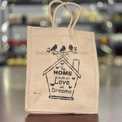 Natural Jute Home Quote Bag Return Gift | TRG0069 | Printed Jute Tote for Housewarming & Everyday Use Under ₹100 | Eco‑Friendly Home Theme Favor Bag