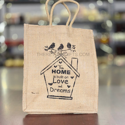 Natural Jute Home Quote Bag Return Gift | TRG0069 | Printed Jute Tote for Housewarming & Everyday Use Under ₹100 | Eco‑Friendly Home Theme Favor Bag
