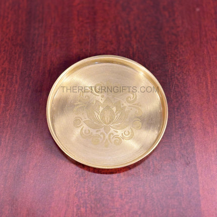 Brass Coasters with Lotus Design Return Gift | TRG0130 | Traditional Brass Housewarming Plate Under ₹400 | Wedding & Housewarming Favor