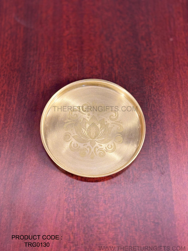 Brass Coasters with Lotus Design Return Gift | TRG0130 | Traditional Brass Puja Plate Under ₹400 | Wedding & Puja Favor