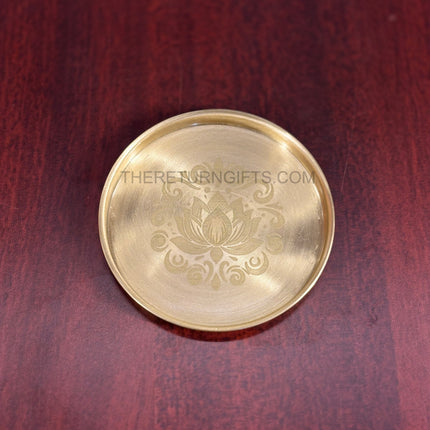 Brass Coasters with Lotus Design Return Gift | TRG0130 | Traditional Brass Housewarming Plate Under ₹400 | Wedding & Housewarming Favor