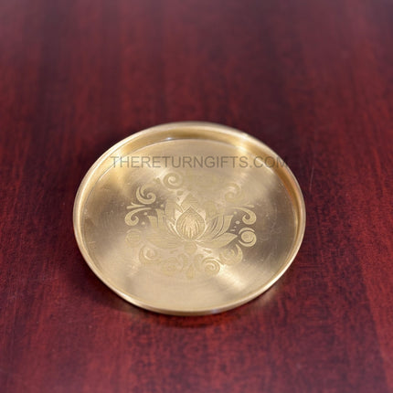 Brass Coasters with Lotus Design Return Gift | TRG0130 | Traditional Brass Housewarming Plate Under ₹400 | Wedding & Housewarming Favor
