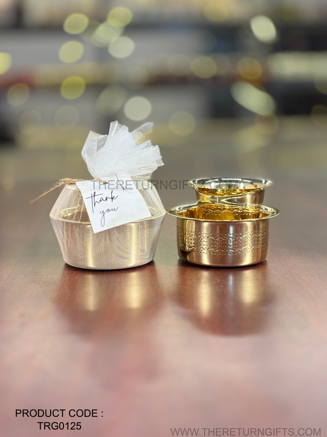 Brass Kolam Dabara Bowl Set Return Gift | TRG0125 | Handcrafted Brass Puja Set Under ₹500 | Wedding & Housewarming Favor