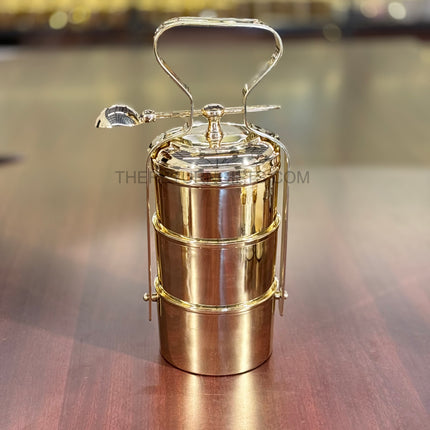 Brass 3-Layer Tiffin Carrier Return Gift | TRG0127 | Decorative Brass Food Carrier Under ₹4500 | Wedding & Puja Favor