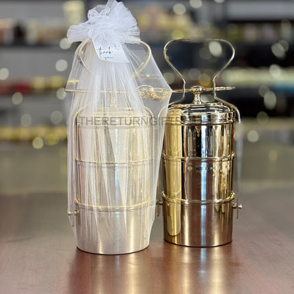 Brass 3-Layer Tiffin Carrier Return Gift | TRG0127 | Decorative Brass Food Carrier Under ₹4500 | Wedding & Puja Favor