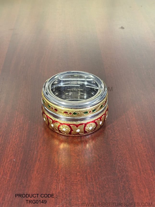 4" Red Meenakari German Silver Box Return Gift | TRG0149 | Traditional Meenakari Silver Storage Box | Wedding & Housewarming Favor Under ₹150