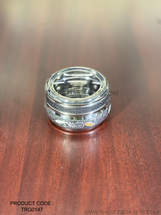 4" Oxidised Meenakari German Silver Box Return Gift | TRG0147 | Traditional Oxidised Silver Storage Box | Wedding & Housewarming Favor Under ₹150