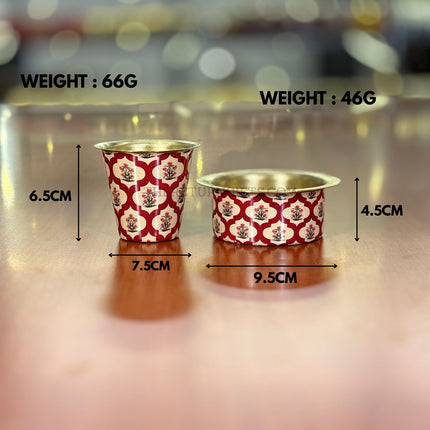 Printed Brass Dabara Set | TRG0017 | Traditional Printed Copper Filter Coffee Dabara Tumbler & Saucer Under ₹400 | Coffee Serving Set & Elegant Wedding Return Gift