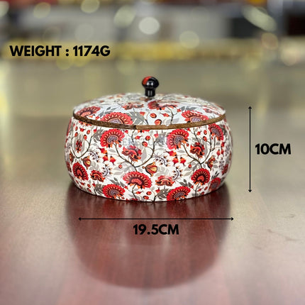 Wooden Round Floral Printed Roti/Chapathi Box | TRG0054 | Printed Round Wooden Box for Snacks, Dry Fruits & Jewellery Under ₹1100 | Decorative Wedding & Housewarming Return Gift