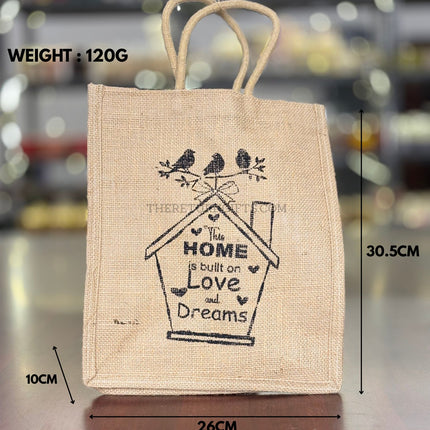 Natural Jute Home Quote Bag Return Gift | TRG0069 | Printed Jute Tote for Housewarming & Everyday Use Under ₹100 | Eco‑Friendly Home Theme Favor Bag