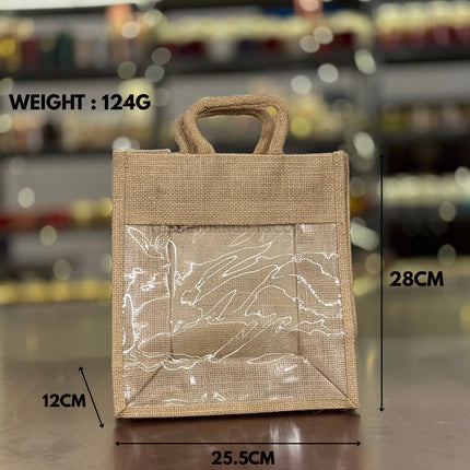 Natural Jute Bag with Transparent Front Return Gift M | TRG0067 | Medium Jute Gift Hamper Bag with Window Under ₹150 | Eco‑Friendly Wedding & Housewarming Favor