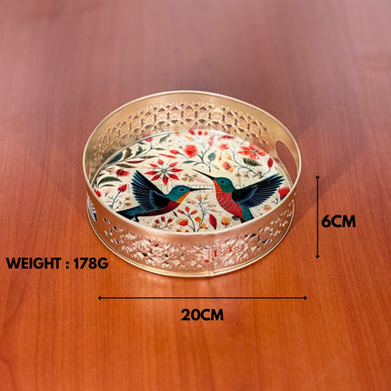 8" Printed Decorative Round Tray | TRG0009 | Colourful Printed Metal Round Gift Tray with Floral Designs Under ₹300 | Perfect Hamper & Wedding / Festive Return Gift Tray