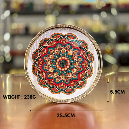 10" Printed Round Tray | TRG0010 | Decorative Printed Round Serving Gift Tray with Floral Designs Under ₹400 | Perfect Hamper & Wedding Festive Return Gift Tray