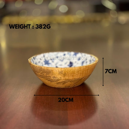 Floral Printed Wooden Bowl L | TRG0057 | Large Printed Wooden Serving Bowl for Salads & Snacks Under ₹500 | Decorative Wedding & Housewarming Return Gift