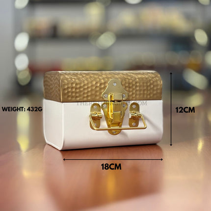 White Decorative Trunk Box | TRG0025 | Embossed Metal Gift & Storage Container Under ₹500 | Reusable Wedding & Festive Return Gift Box