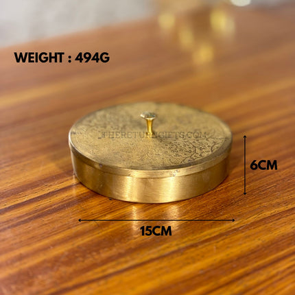 6 Inch Brass Spice Box | TRG0133 | 6" Round Brass Masala Dabba with 7 Containers & Spoon Under ₹1000 | Traditional Spice Box & Elegant Wedding Housewarming Return Gift