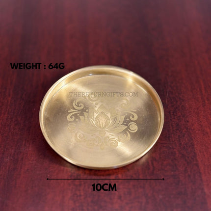 Brass Coasters with Lotus Design Return Gift | TRG0130 | Traditional Brass Housewarming Plate Under ₹400 | Wedding & Housewarming Favor