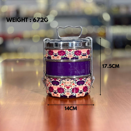 3‑Tier Floral Printed Stainless Steel Tiffin Carrier | TRG0074 | Hand‑Painted 3 Layer Steel Lunch Box Under ₹1000 | Wedding & Housewarming Return Gift