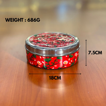 Printed Stainless Steel Spice Box | TRG0075 | Decorative Steel Masala Dabba with Inner Containers & Spoon Under ₹1200 | Daily Use Kitchen Organizer & Wedding Return Gift